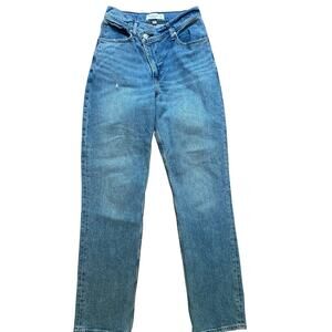 Abercrombie & Fitch medium wash asymmetrical button 90s high rise jeans SIZE 4